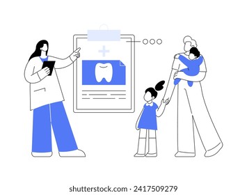 Dental x-rays abstract concept vector illustration. Kid with dental x-ray in dental clinic, medicine sector, orthodontics industry, oral health, braces for children abstract metaphor.