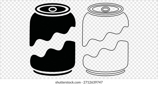 Forma de lata de soda dentada em silhueta e contorno
