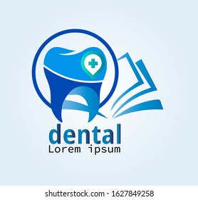 Dentist academy logo template, attractive dental health clinic logo on a blue gradation background
