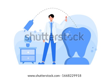 A dentist is anesthetizing teeth for treatment