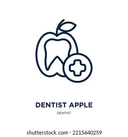 dentist apple icon from dentist collection. Thin linear dentist apple, health, medical outline icon isolated on white background. Line vector dentist apple sign, symbol for web and mobile