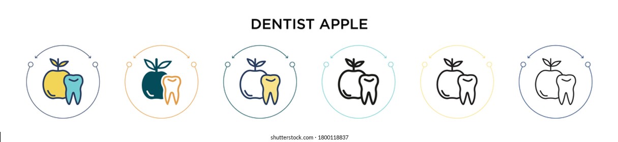 Dentist apple icon in filled, thin line, outline and stroke style. Vector illustration of two colored and black dentist apple vector icons designs can be used for mobile, ui, web