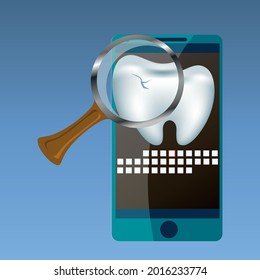 Dentist appointment reminder. Electronic journal. A tooth with a magnifying glass. Vector illustration