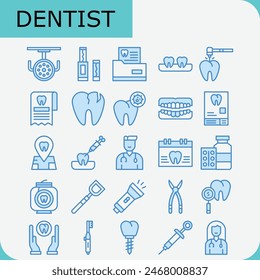 dentist blue line vector design icon set for logo uses