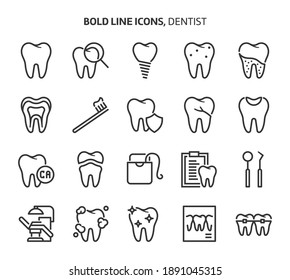 Dentist, bold line icons. The illustrations are a vector, editable stroke, 48x48 pixel perfect files. Crafted with precision and eye for quality.