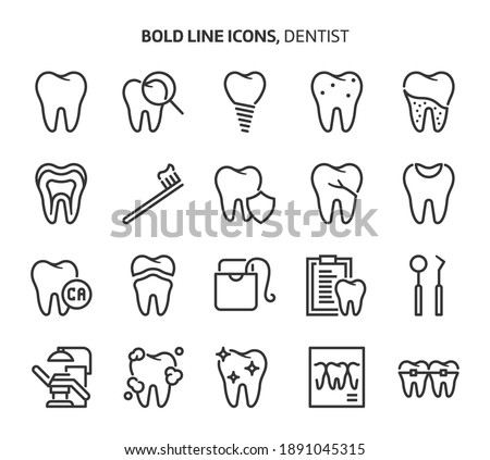 Dentist, bold line icons. The illustrations are a vector, editable stroke, 48x48 pixel perfect files. Crafted with precision and eye for quality.