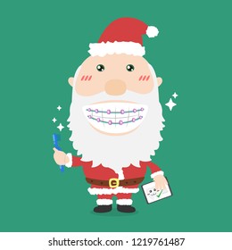 The Dentist Braces Cute Santa with winter season Christmas Concept, Vector Illustration.