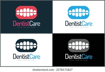 Dentist Care tooth silhouette logo set template design