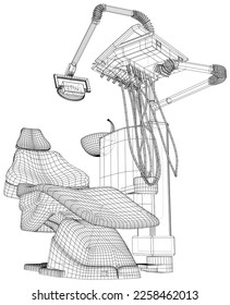 Dentist chair cabinet. Technical illustration wire-frame. Vector rendering of 3d.