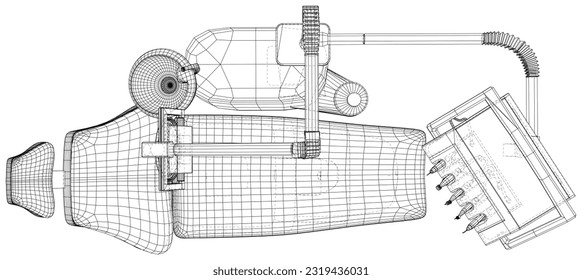 Dentist chair cabinet. Technical illustration wire-frame. Vector rendering of 3d