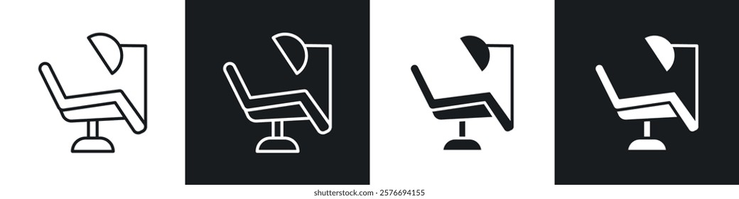 Dentist chair icons collection in black and white solid and line style