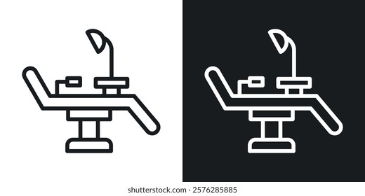 Dentist chair icons in thin black and white stroke liner style