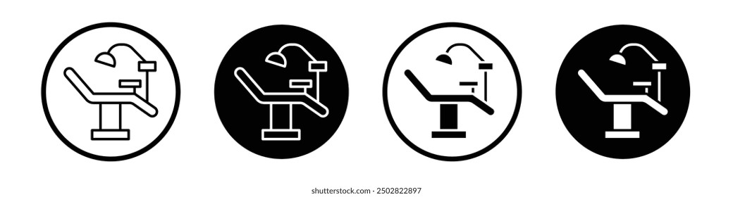 Dentist chair vector icon set black filled and outlined style.