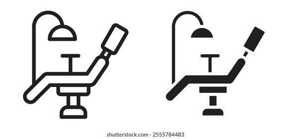 Dentist chair vector icon set in black color.