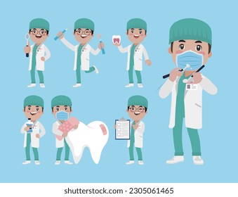 Dentist character and dental care concept