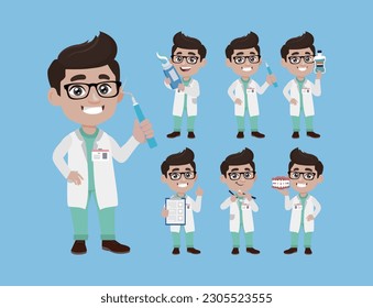 Dentist character and dental care concept