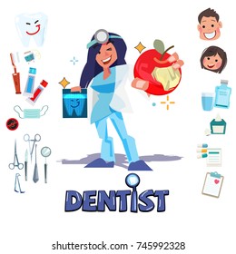 Dentist character with graphic element with typographic design. character design - vector illustration