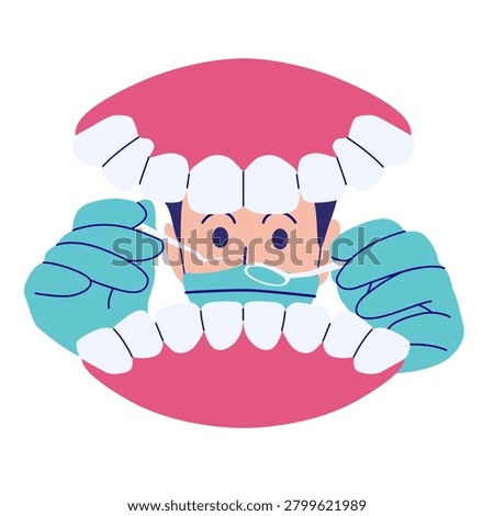 Dentist character illustration checking dental health with a friendly and professional design