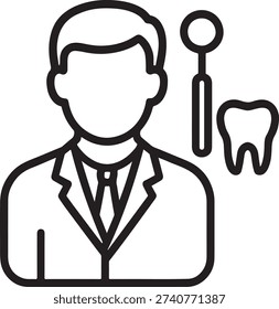 Dentist character with tooth dental tool icon