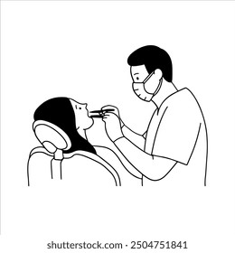 Dentist check tooth into open mouth of patient