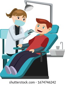 Dentist Is Checking Man's Teeth Vector Illustration