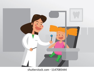 The dentist checks the child in the dental hospital illustration