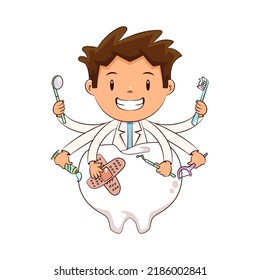 Dentist child concept, pediatric dentistry, vector illustration