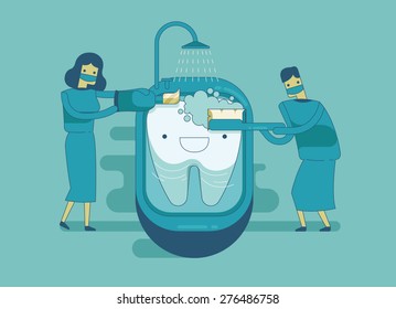 Dentist are cleaning the tooth ,dental concept