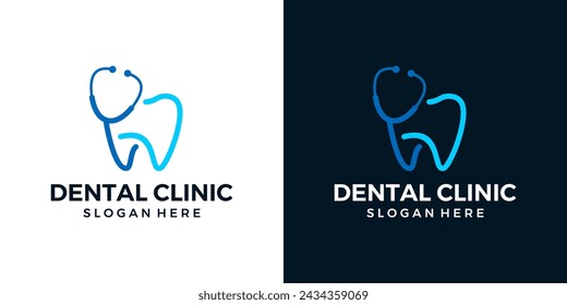 Dentist clinic logo design template. Abstract line model tooth shape with stethoscope graphic design illustration. icon, symbol, creative.