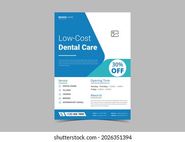 Dentist Clinic Screening Flyer Template Design. Medical Care Poster Leaflet Design