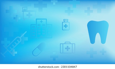 Dentist clinic or stomatology medicine concept background with tooth first aid kit icons. Vector illustration.