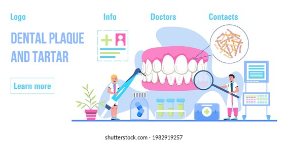 Dentist concept vector. Caries, tartar or tooth cyst treatment. Dental crown and filling, whitening of teeth. Removal tooth and x-ray. Orthodontist treat  pulpitis, periostitis, alveolitis.