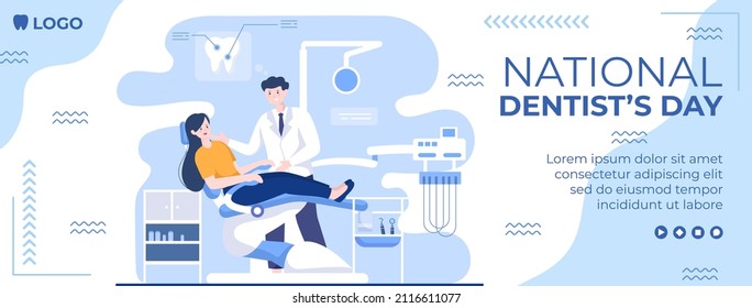 Plantilla de portada diurna Dentista Diseño Dental Plano Ilustración Editable de Fondo Cuadrado Adecuado para Medios Sociales o Anuncios de Internet Web