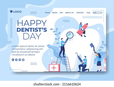 Dentist Day Landing Page Template Flat Dental Design Illustration Editable of Square Background Suitable for Social media or Web Internet Ads