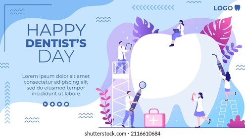 Dentist Day Post Template Flat Dental Design Illustration Editable of Square Background Suitable for Social media or Web Internet Ads