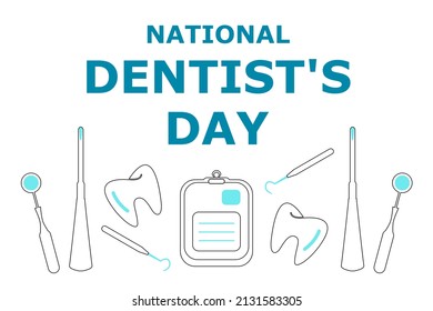 Dentist day vector illustration with dentist equipment. Dentist outline icon set