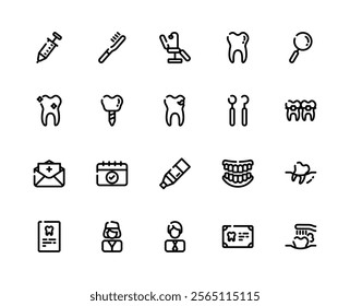 Dentist and Dental Care Black Outline Icon. Healthcare and Medical Icon Theme.