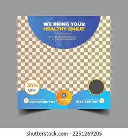 Dentist and Dental care modern social media post square design template. Suitable for banner and flyer
