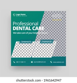 Dentist and dental care social media post, Editable banner, square banner template