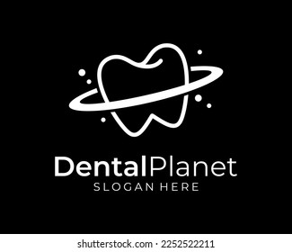 Dentist Dental Tooth Dentistry Teeth Denture Planet Ring Orbit Space Cosmos Flat Vector Logo Design