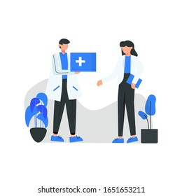 Dentist discusses and checks the dental health of patients vector illustration, suitable for landing page, ui, website, mobile app, editorial, poster, flyer, article, and banner