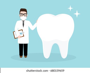 Dentist, doctor with a big healthy tooth