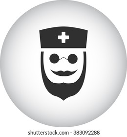 Dentist doctor face simple icon on round  background
