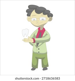 Médico dentista segurando uma ilustração de vetor dentário extraído