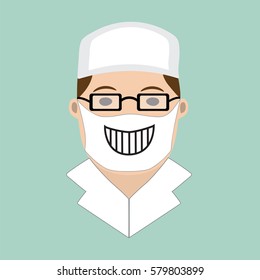 Dentist doctor in a mask with a picture of a mouth.
