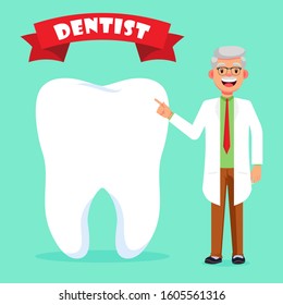 Dentist doctor presenting the tooth vector illustration