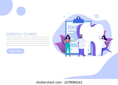 Dentist doctor. Stomatology, Oral Surgery, Dentist appointment concept. Medic protect teeth.  Landing page template.  Vector illustration