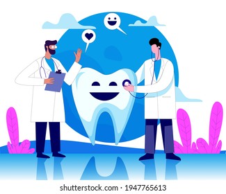 Dentist doctor treatment big teeth illustration concept vector