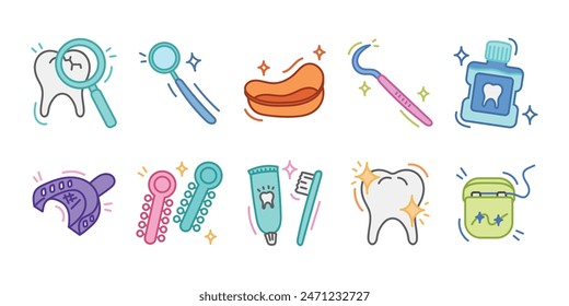 Dentist Doodle Illustration Set Collection