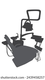 Dentist equipment dark shadow isolated on white background.
